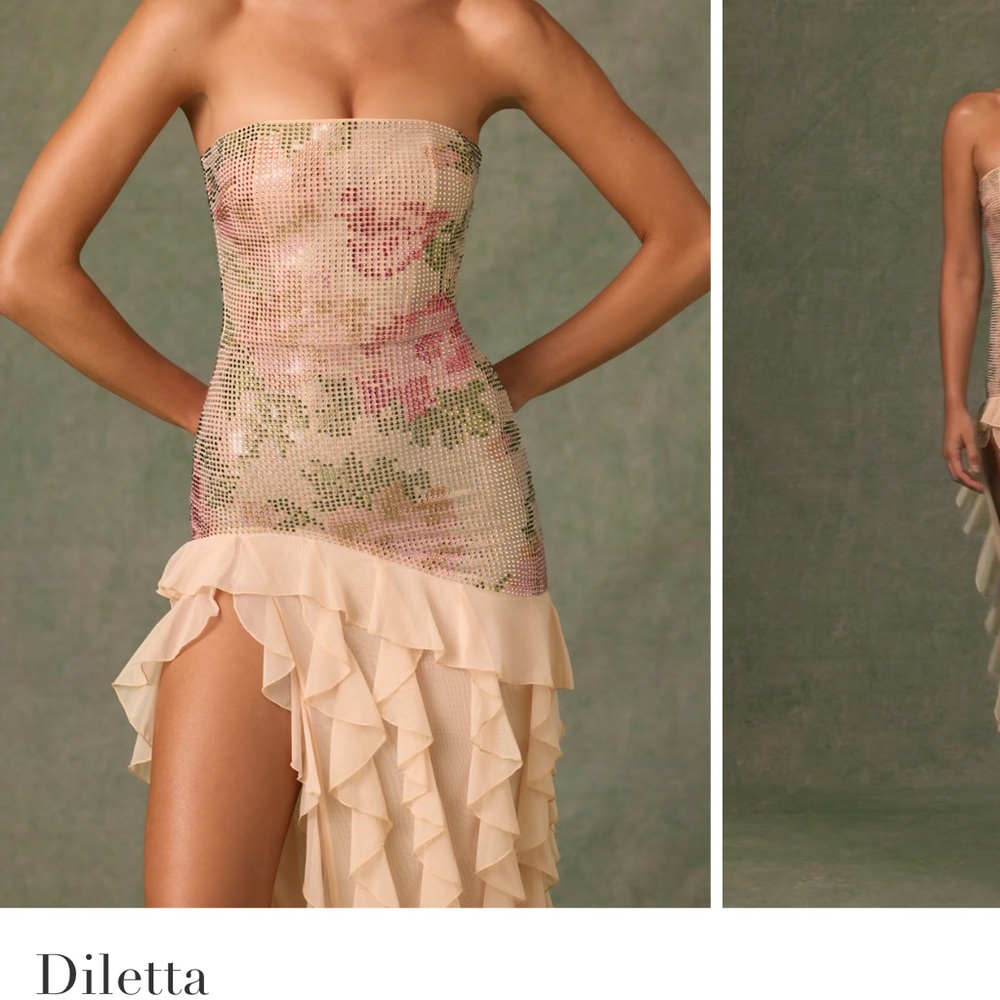 Diletta floral rhinestone ruffle maxi dress with slit - Picture 2 of 4